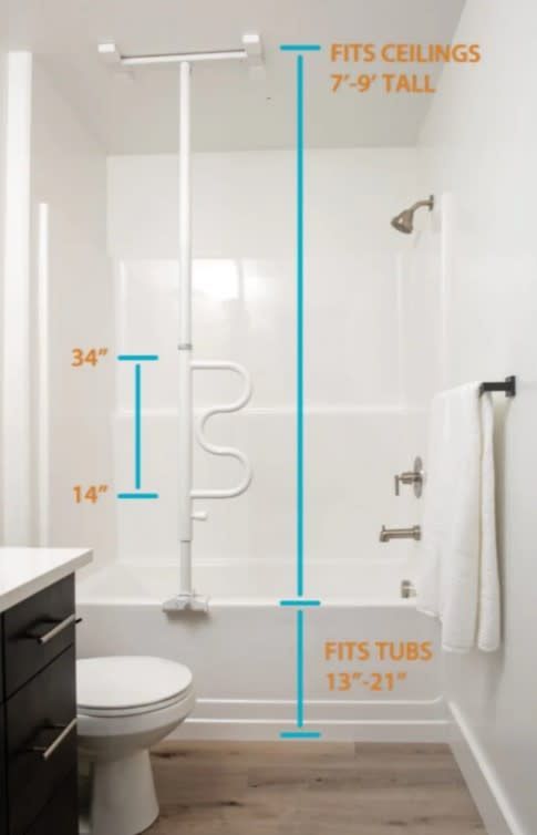 Security Pole &amp; Curve Grab Bar-White - Bathtub to Ceiling