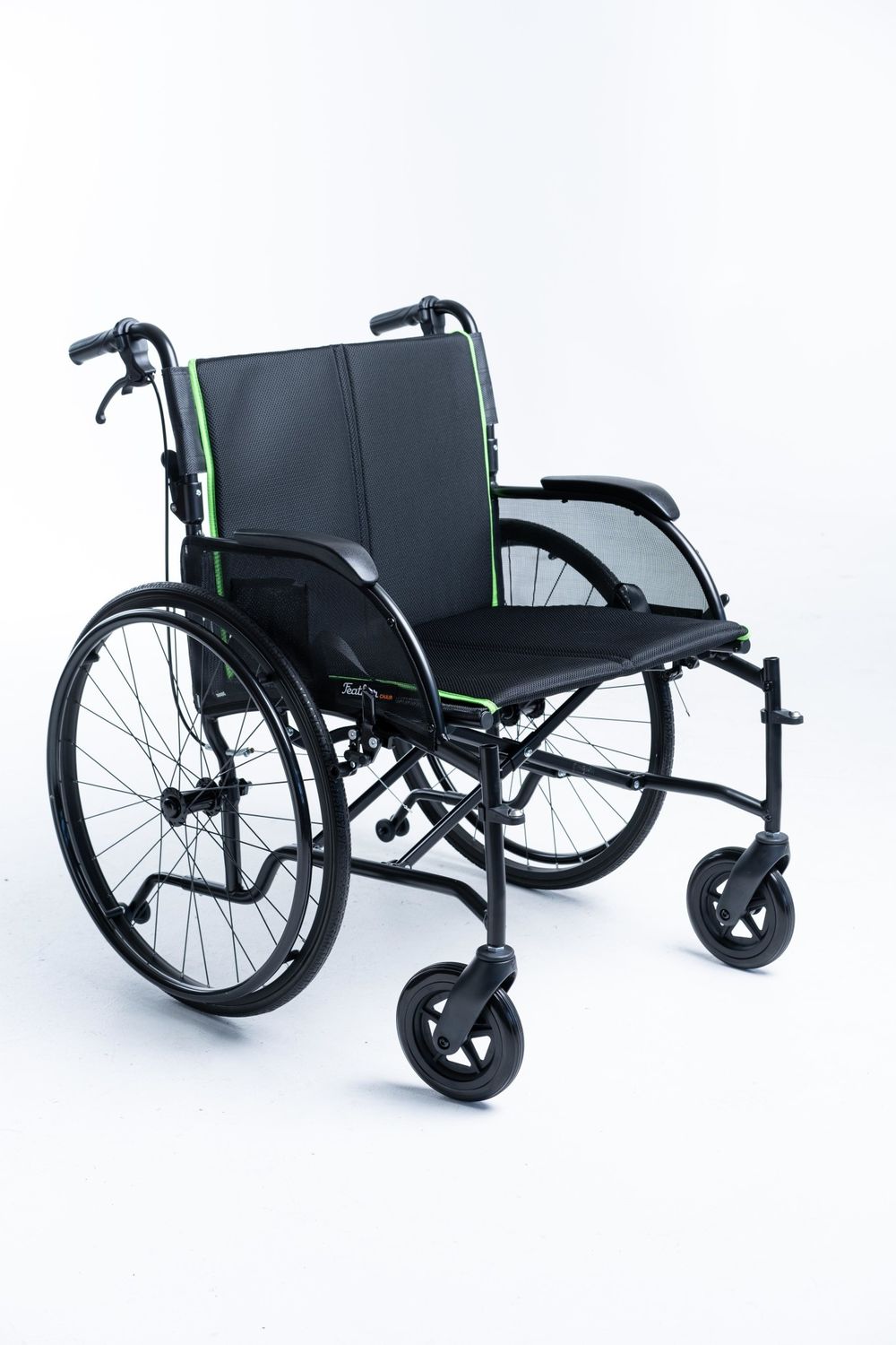 Feather 350HD 22&quot; Manual Wheelchair -Black - Anti-tippers - HD pop off wheels