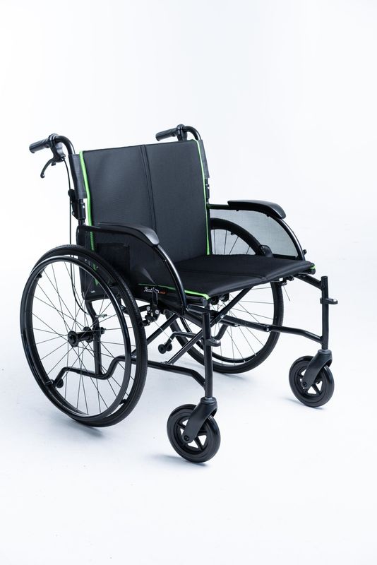 Feather 350HD 22&quot; Manual Wheelchair -Black - Anti-tippers - HD pop off wheels