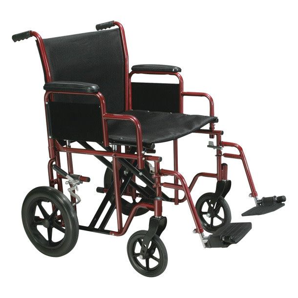 Bariatric Steel Transport Chair - 22&quot; - Red