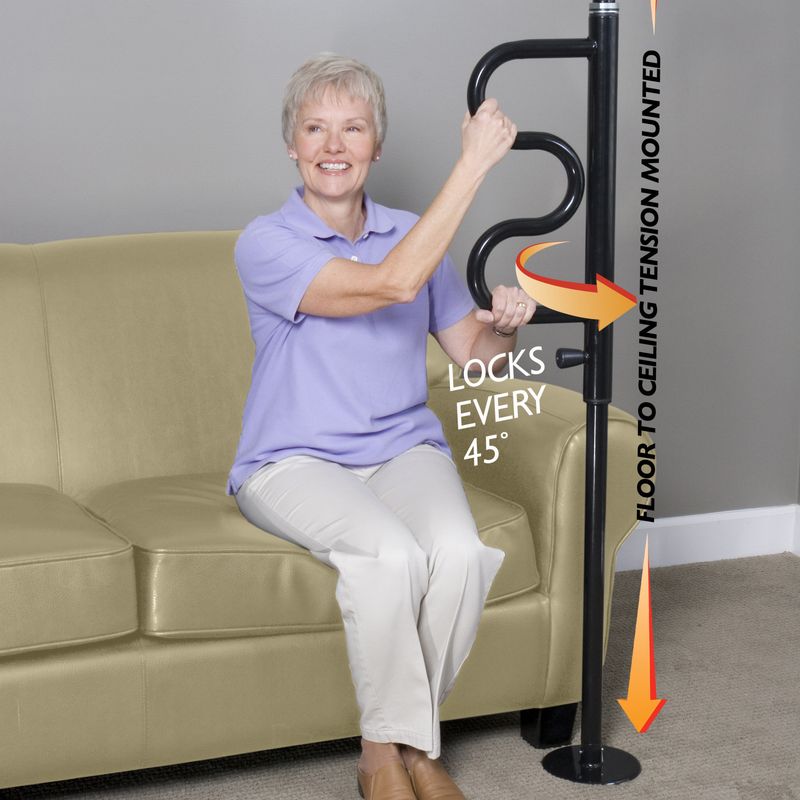 Security Pole &amp; Curve Grab Bar-Black - Ground to Ceiling