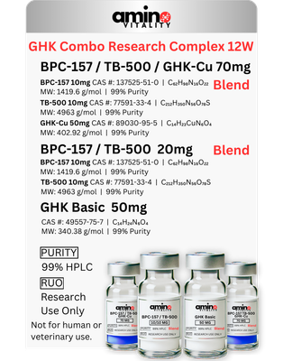 GHK Combo Research Complex 12W 210 MG - (2) BPC-157 / TB-500 / GHK-Cu 70MG Blend &amp; (1) BPC-157 / TB-500 20MG Blend &amp; (1) GHK Basic 50 MG - 210 MG Total