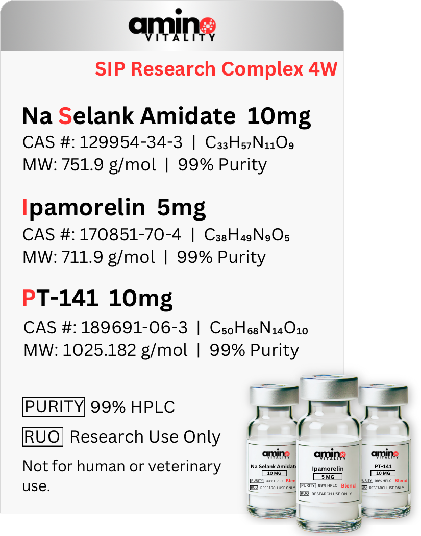 SIP Research Complex  - (1) NA Selank Amidate 10 mg  (1) Ipamorelin 5 mg, and (1) PT-141 10 mg