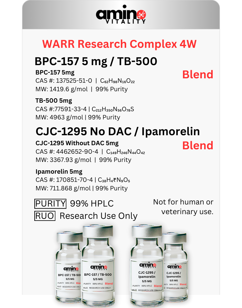 WARR Research Complex 4W 40 MG TOTAL: (2) BPC-157 / TB-500 10 mg Blend and (2) CJC-1295 No DAC / Ipamorelin 10 mg Blend - 40 MG Total