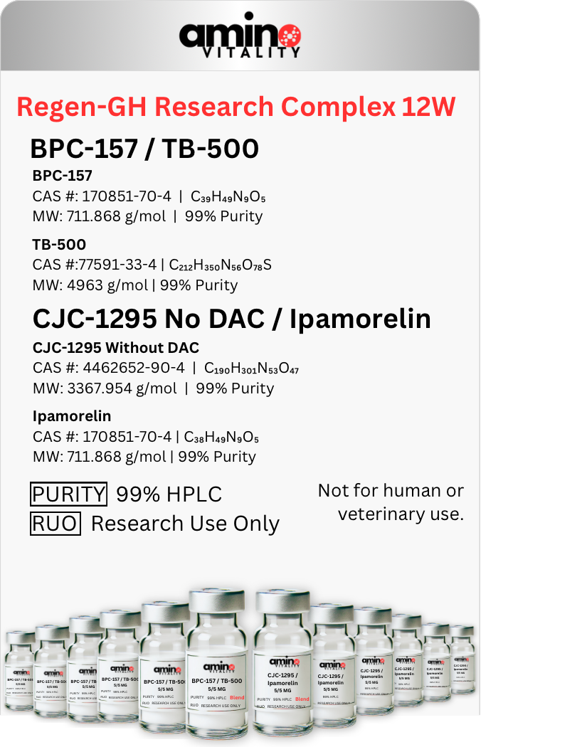 WARR Research Complex 12W 120 MG TOTAL: (6) BPC-157 / TB-500 10 MG Blend and (6) CJC-1295 / Ipamorelin 10 MG Blend - 120 MG Total