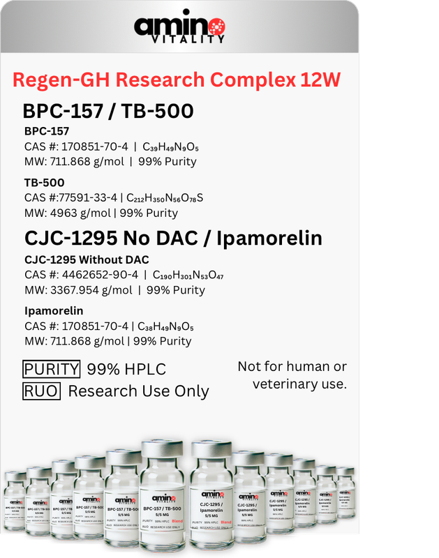 WARR Research Complex 12W 120 MG TOTAL: (6) BPC-157 / TB-500 10 MG Blend and (6) CJC-1295 / Ipamorelin 10 MG Blend - 120 MG Total