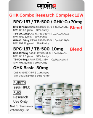 GLOW Research Complex 12W 210 MG - (2) BPC-157 / TB-500 / GHK-Cu 70MG Blend &amp; (1) BPC-157 / TB-500 20MG Blend &amp; (1) GHK Basic 50 MG - 210 MG Total