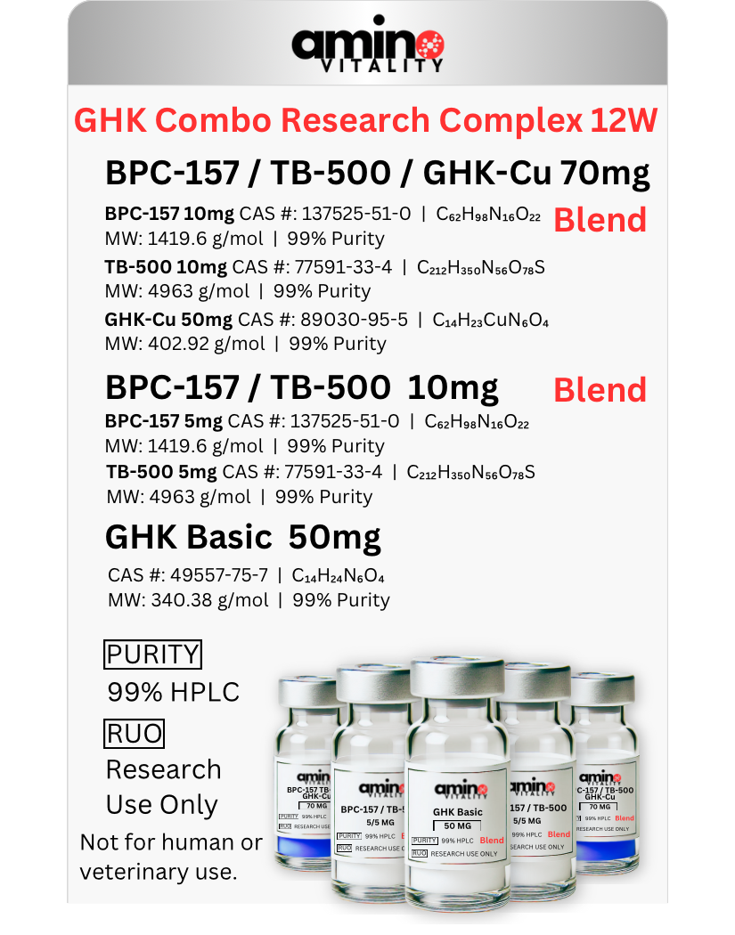 KLOW Research Complex 12W 230 mg - (2) BPC-157 / TB-500 / GHK-Cu / KPV 80 mg Blend &amp; (1) BPC-157 / TB-500 20 mg Blend &amp; (1) GHK Basic 50 mg - 230 mg Total