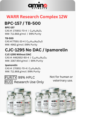 WARR Research Complex 12W 120 MG TOTAL: (3) BPC-157 / TB-500 20 MG Blend and (6) CJC-1295 / Ipamorelin 10 MG Blend - 120 MG Total