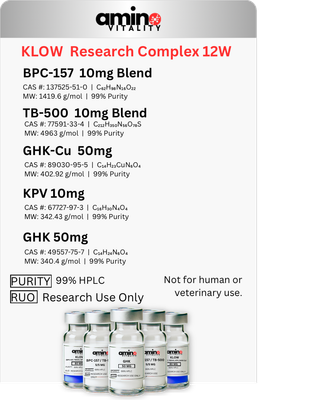 KLOW Research Complex 12W 230 mg - (2) BPC-157 / TB-500 / GHK-Cu / KPV 80 mg Blend & (1) BPC-157 / TB-500 20 mg Blend & (1) GHK Basic 50 mg - 230 mg Total