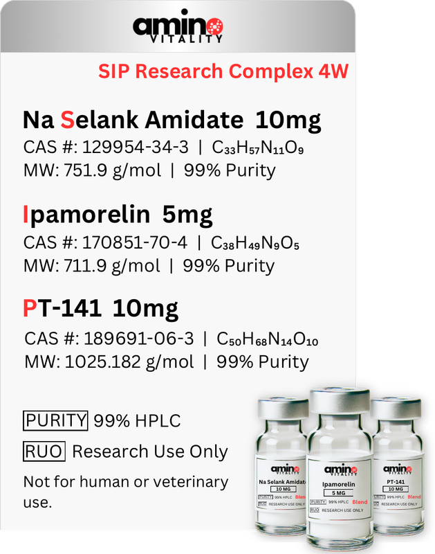 SIP Research Complex  - (1) NA Selank Amidate 10 mg  (1) Ipamorelin 5 mg, and (1) PT-141 10 mg