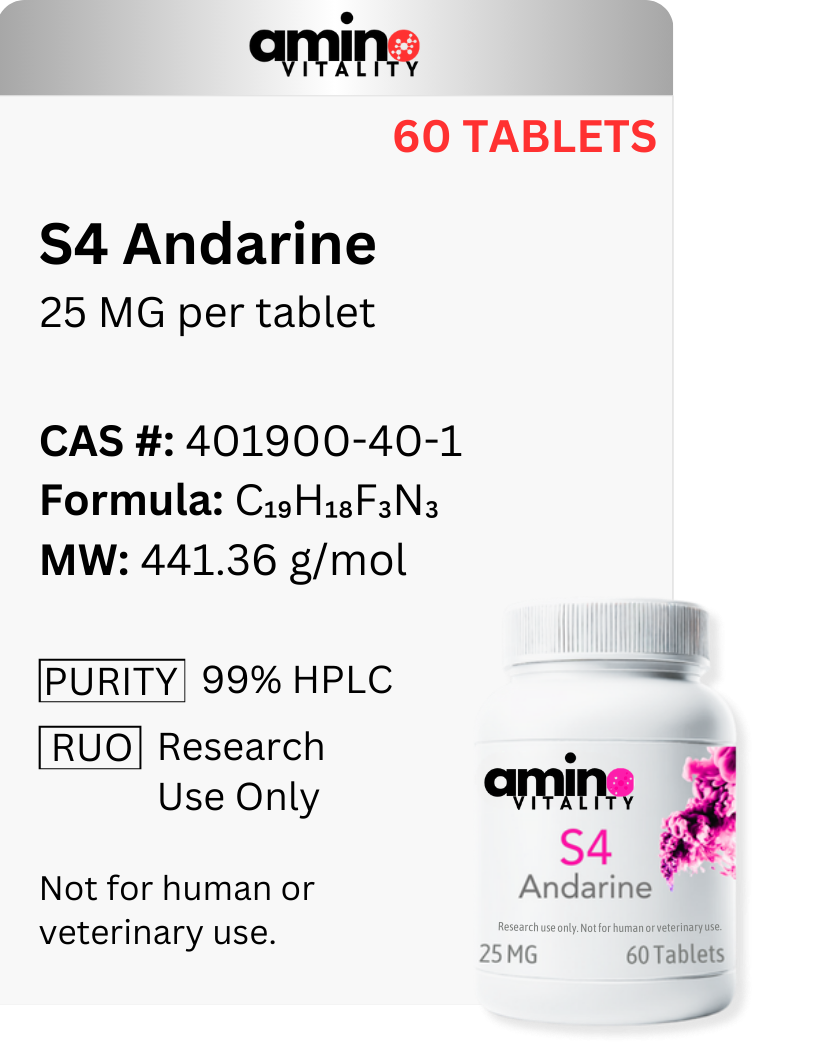 S4 Andarine 25 mg x 60 Tablets, 1500 mg Total