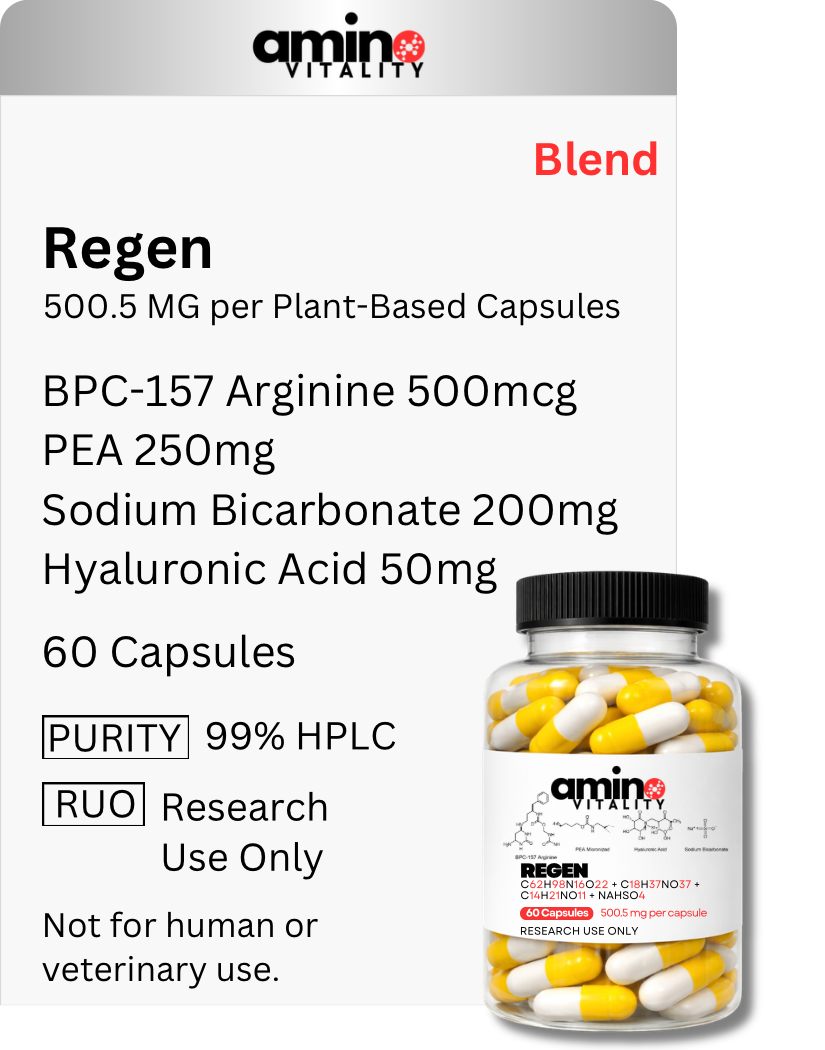 REGEN Research Complex - BPC-157 + PEA Micronized + Hyaluronic Acid + Sodium Bicarbonate - 1000 mg (Plant-Based Capsules)