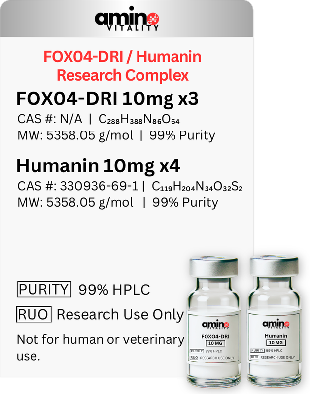 FOXO4-DRI - Humanin Research Complex - FOXO4-DRI 10 mg x 3 vials + Humanin 10 mg x 4 vials