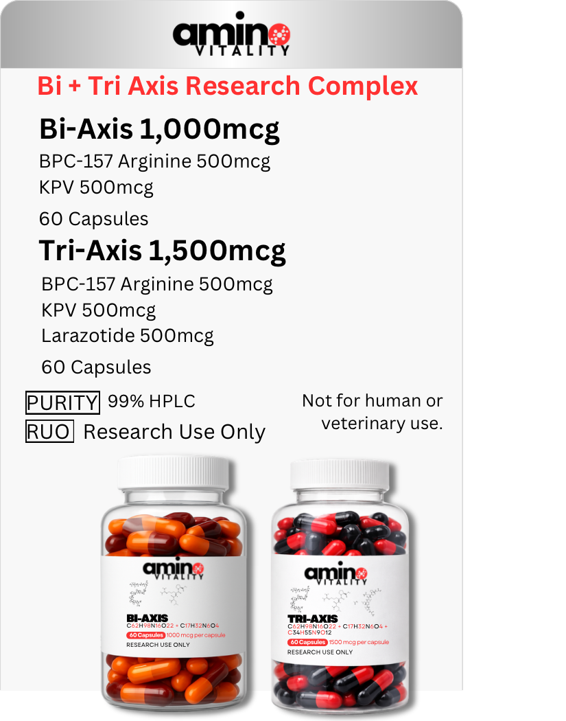 Bi-Axis (BPC-157 + KPV) 1000mcg + Tri-Axis (BPC-157 + KPV + Larazotide) 1500 mcg