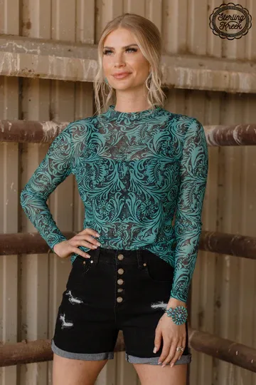 TOOLED IN TURQUOISE TOP