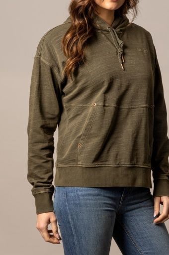 TESS WESTERN HOOD-HOODIE, Colour: DARK OLIVE, SIZE: L