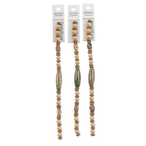 Crystal Lane DIY Designer 7in Bead Strand Glass, Agate Metal, Clay Naturals Assorted