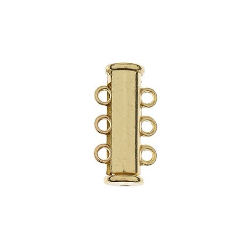 Beadwork Findings Gold Tube Slide Clasp with 3-Strands 2pc