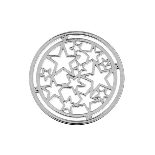 Beadwork Findings Silver Pendant Circle with Stars 22mm 6pcs
