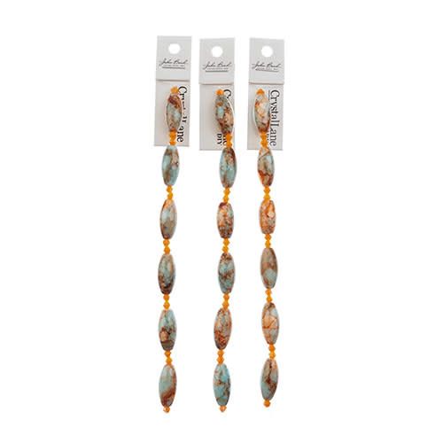 Crystal Lane DIY Designer 7in Bead strand glass Barrel Blue and Orange Marble Assorted