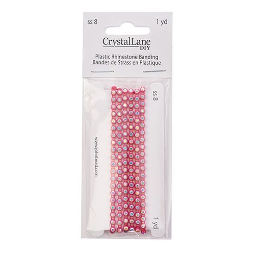 Crystal Lane Rhinestone Banding 1yd 1row ss8 Hot Pink Casing/ Crystal AB