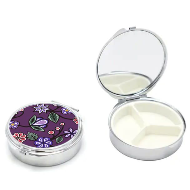 Pill Case with Mirror Sm Ojibwe Floral