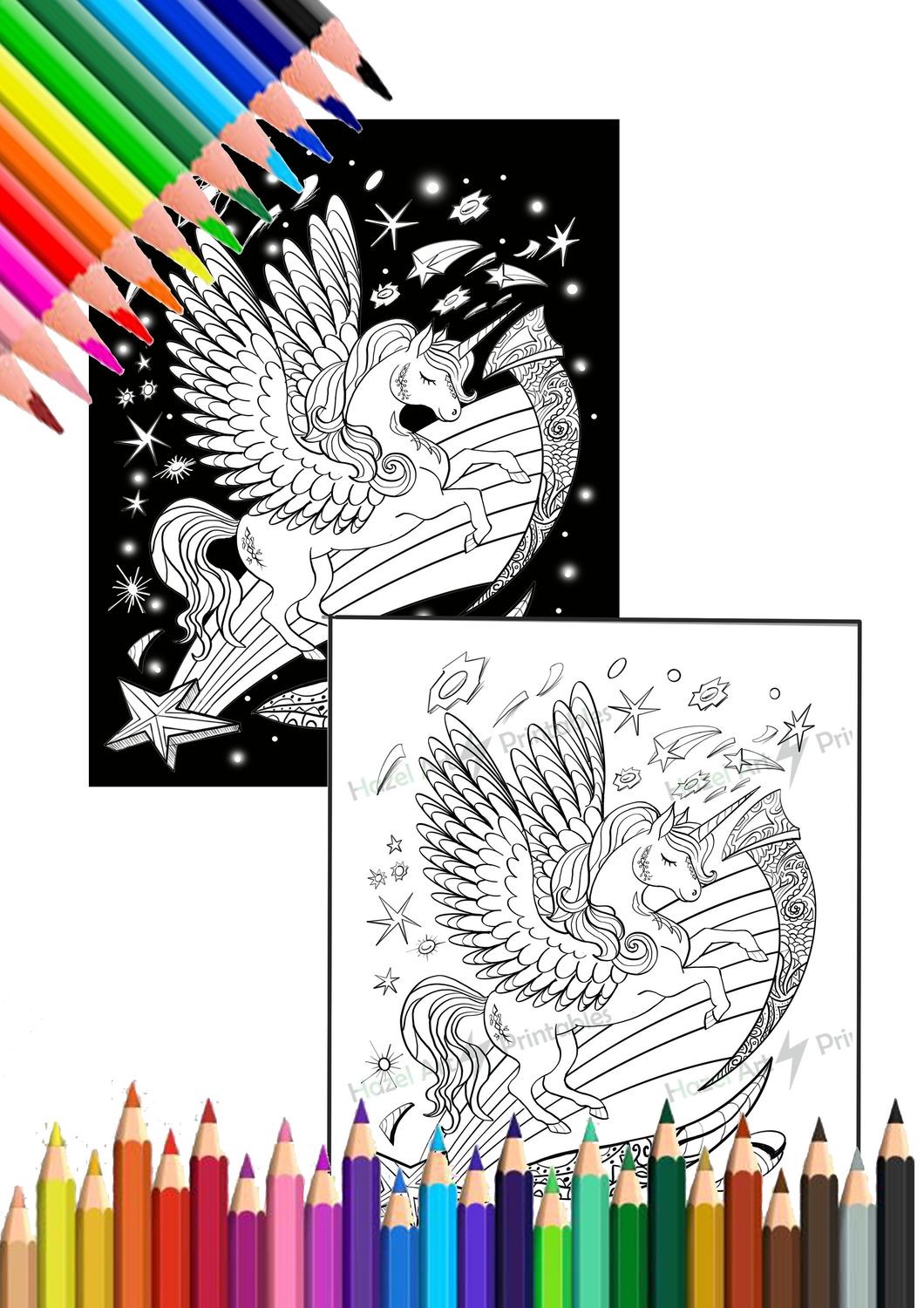 Hand drawn Unicorn. 2 sets