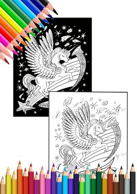 Hand drawn Unicorn. 2 sets