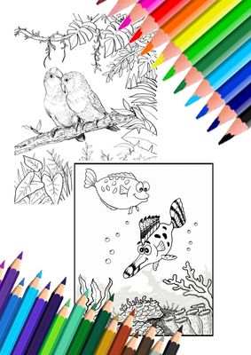 Two lovely birds and Cartoony Underwater.
