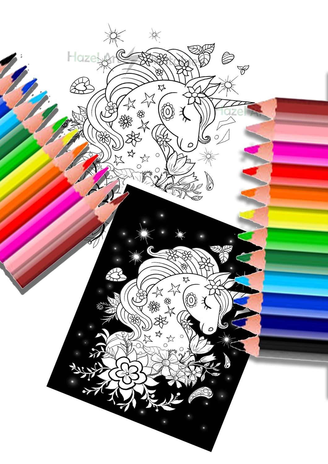 Unique Hand Drawn Unicorn. 2 sets.