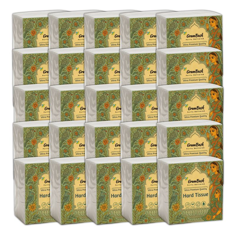 GRAMBASK - PURITY DELIVERED Hard 1 Ply Tissue Paper - 2000 Sheets | Pack of 25 x 80 Sheets