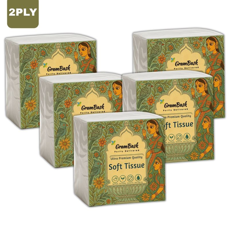 GRAMBASK - PURITY DELIVERED Soft 2 Ply Tissue Paper - 400 Sheets | Pack of 5 x 80 Sheets