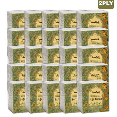 GRAMBASK - PURITY DELIVERED Soft 2 Ply Tissue Paper - 2000 Sheets | Pack of 25 x 80 Sheets