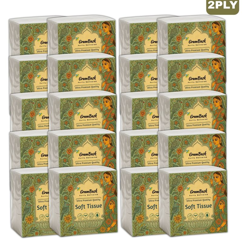 GRAMBASK - PURITY DELIVERED Soft 2 Ply Tissue Paper - 1600 Sheets | Pack of 20 x 80 Sheets