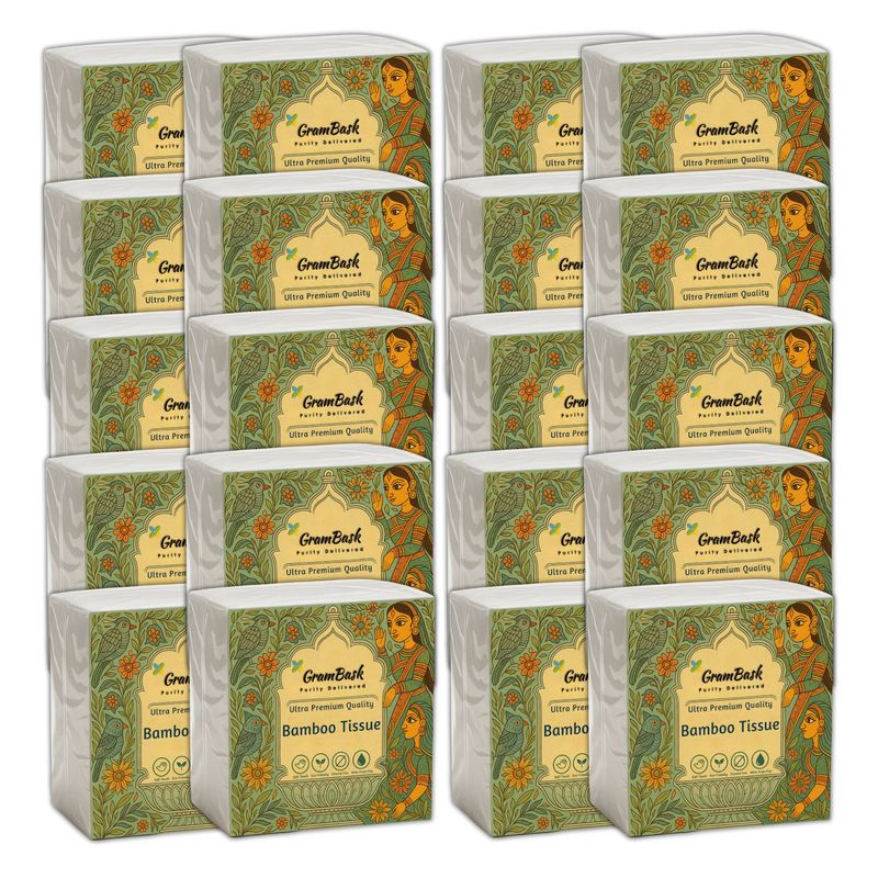 GRAMBASK - PURITY DELIVERED Bamboo Tissue Paper - 1600 Sheets | Pack of 20 x 80 Sheets