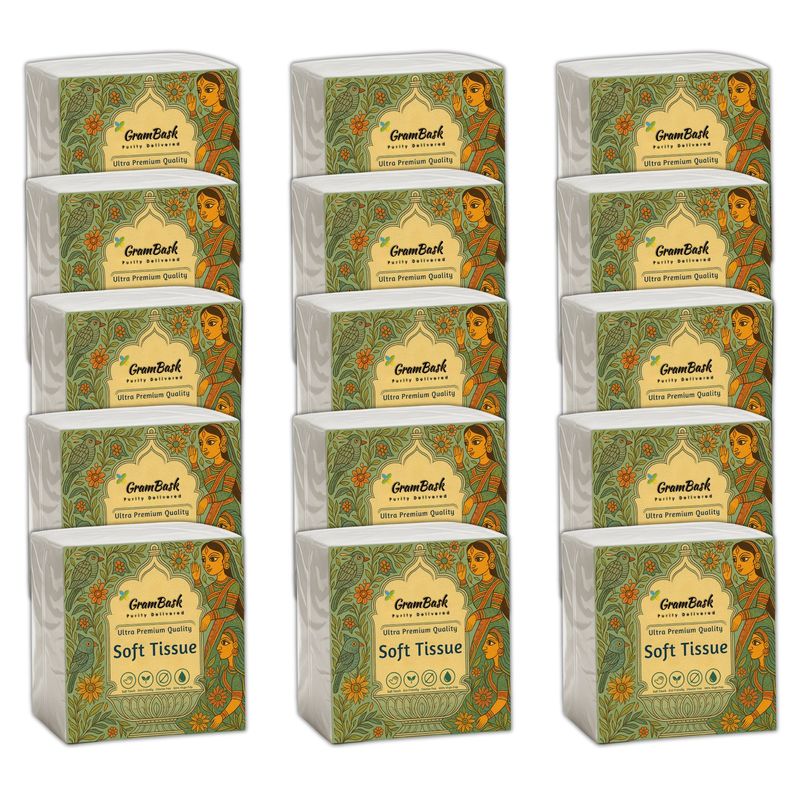 GRAMBASK - PURITY DELIVERED Soft 1 Ply Tissue Paper - 1200 Sheets | Pack of 15 x 80 Sheets