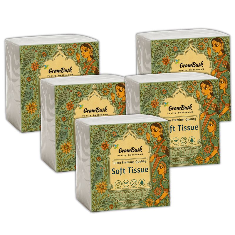 GRAMBASK - PURITY DELIVERED Soft 1 Ply Tissue Paper - 400 Sheets | Pack of 5 x 80 Sheets