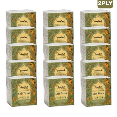 GRAMBASK - PURITY DELIVERED Soft 2 Ply Tissue Paper - 1200 Sheets | Pack of 15 x 80 Sheets