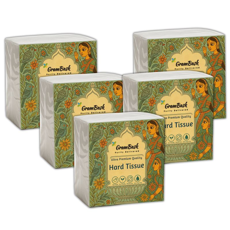 GRAMBASK - PURITY DELIVERED Hard 1 Ply Tissue Paper - 400 Sheets | Pack of 5 x 80 Sheets