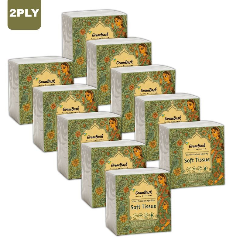 GRAMBASK - PURITY DELIVERED Soft 2 Ply Tissue Paper - 800 Sheets | Pack of 10 x 80 Sheets