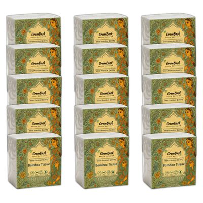 GRAMBASK - PURITY DELIVERED Bamboo Tissue Paper - 1200 Sheets | Pack of 15 x 80 Sheets
