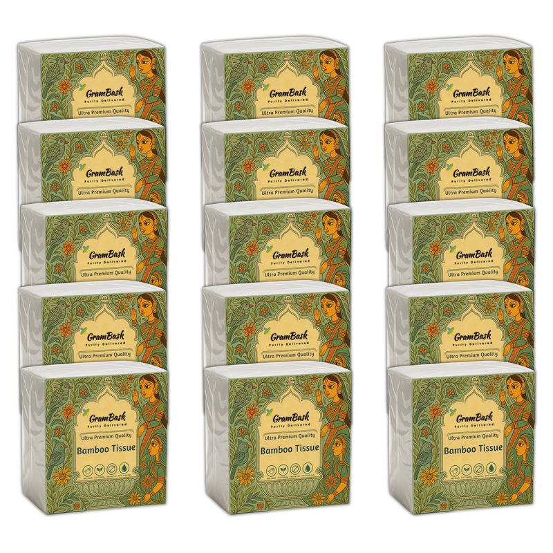 GRAMBASK - PURITY DELIVERED Bamboo Tissue Paper - 1200 Sheets | Pack of 15 x 80 Sheets