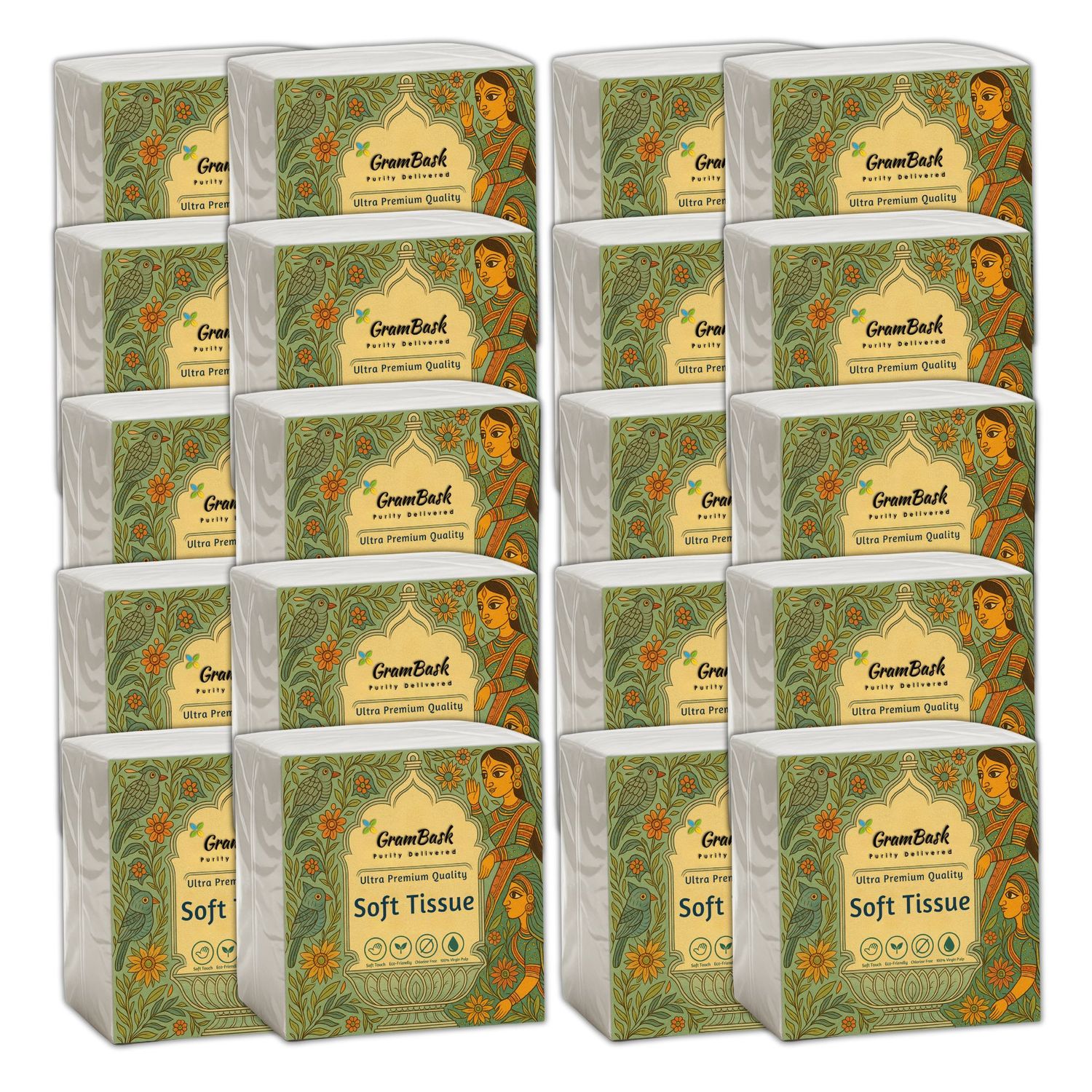 GRAMBASK - PURITY DELIVERED Soft 1 Ply Tissue Paper - 1600 Sheets | Pack of 20 x 80 Sheets