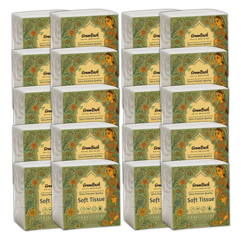 GRAMBASK - PURITY DELIVERED Soft 1 Ply Tissue Paper - 1600 Sheets | Pack of 20 x 80 Sheets
