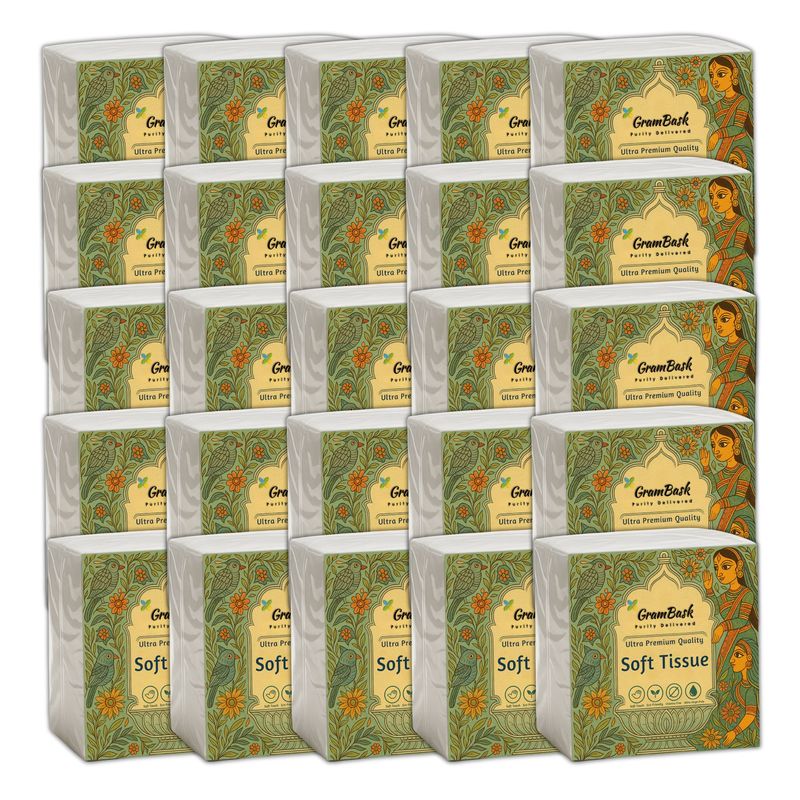 GRAMBASK - PURITY DELIVERED Soft 1 Ply Tissue Paper - 2000 Sheets | Pack of 25 x 80 Sheets