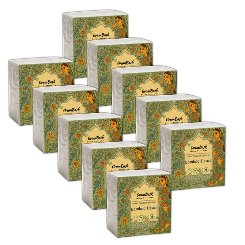 GRAMBASK - PURITY DELIVERED Bamboo Tissue Paper - 800 Sheets | Pack of 10 x 80 Sheets
