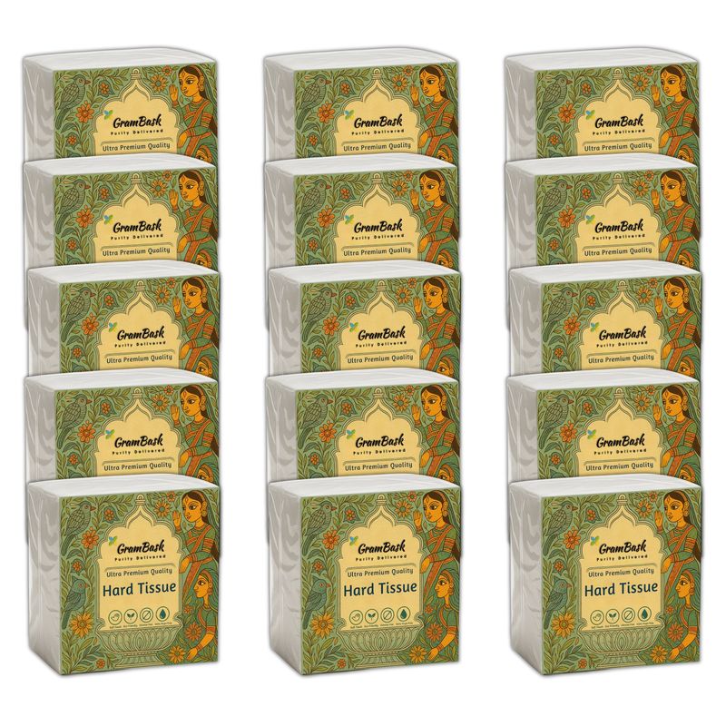 GRAMBASK - PURITY DELIVERED Hard 1 Ply Tissue Paper - 1200 Sheets | Pack of 15 x 80 Sheets