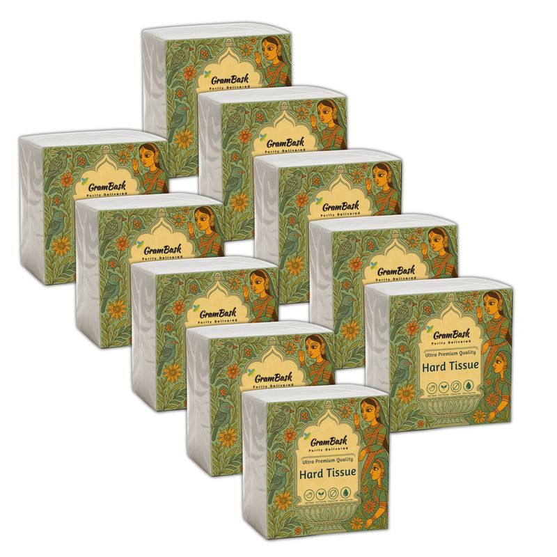 GRAMBASK - PURITY DELIVERED Hard 1 Ply Tissue Paper - 800 Sheets | Pack of 10 x 80 Sheets