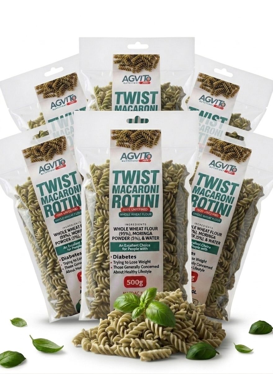 WHOLE WHEAT+5% MORINGA POWDER MACARONI TWIST
